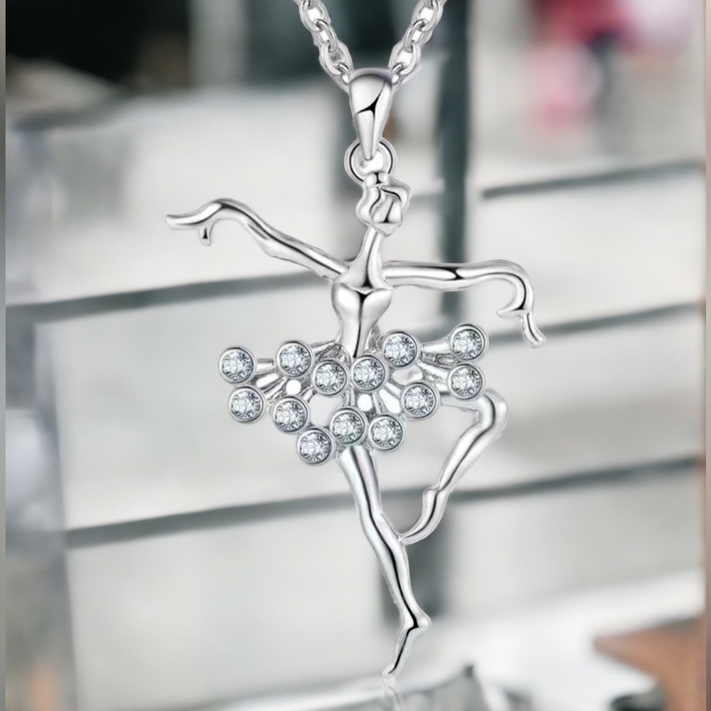Ballerina Necklace Contemporary Ballet Artsy Sparkling Rhinestone Tutu - Picture 8 of 11